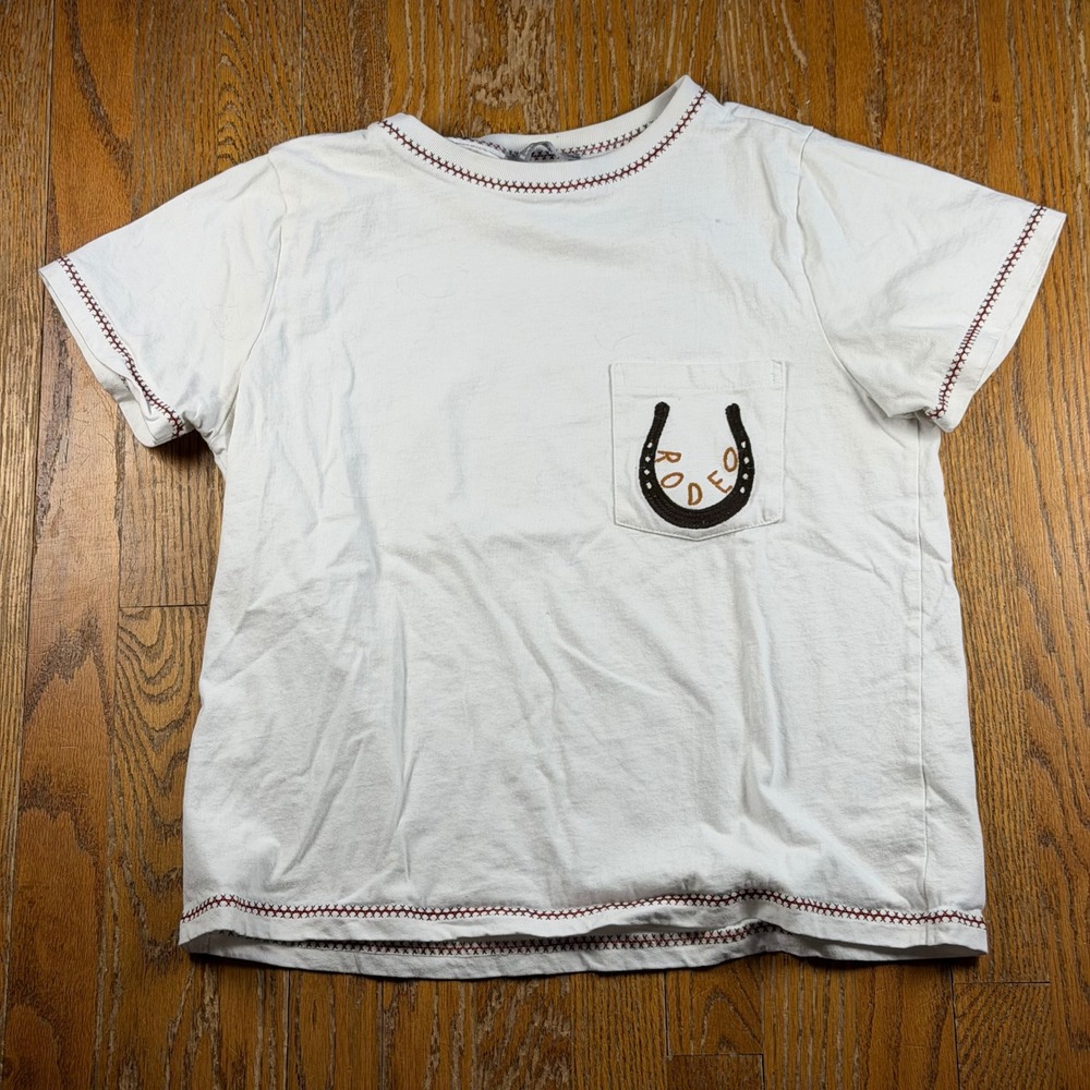 Blue B Collection Western White Rodeo Horseshoe Pocket T-Shirt Woman's Large